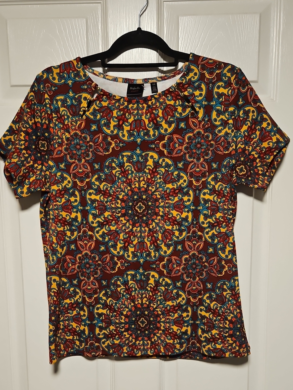 Rafaella Short Sleeve Medallion Multicolor Top